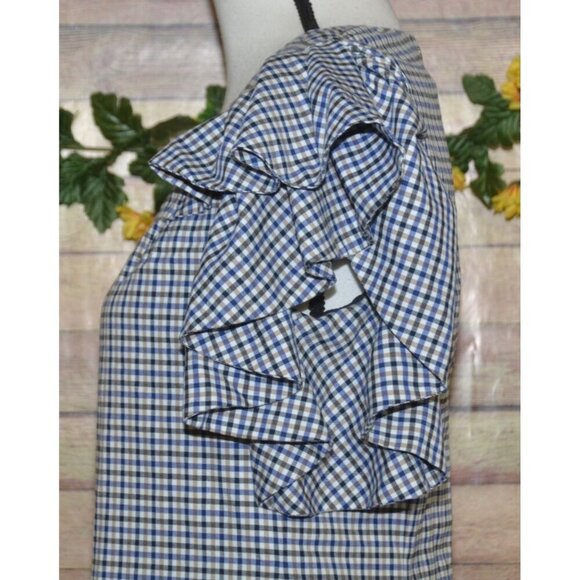 Banana Republic Ruffled Shoulder Sheath Dress Plaid Size 6 Career Academia - Picture 7 of 14